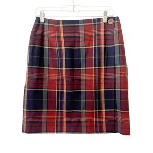 Vintage KGR Red and Blue Plaid Wrap Front Cotton Blend Mini Skirt Size 12